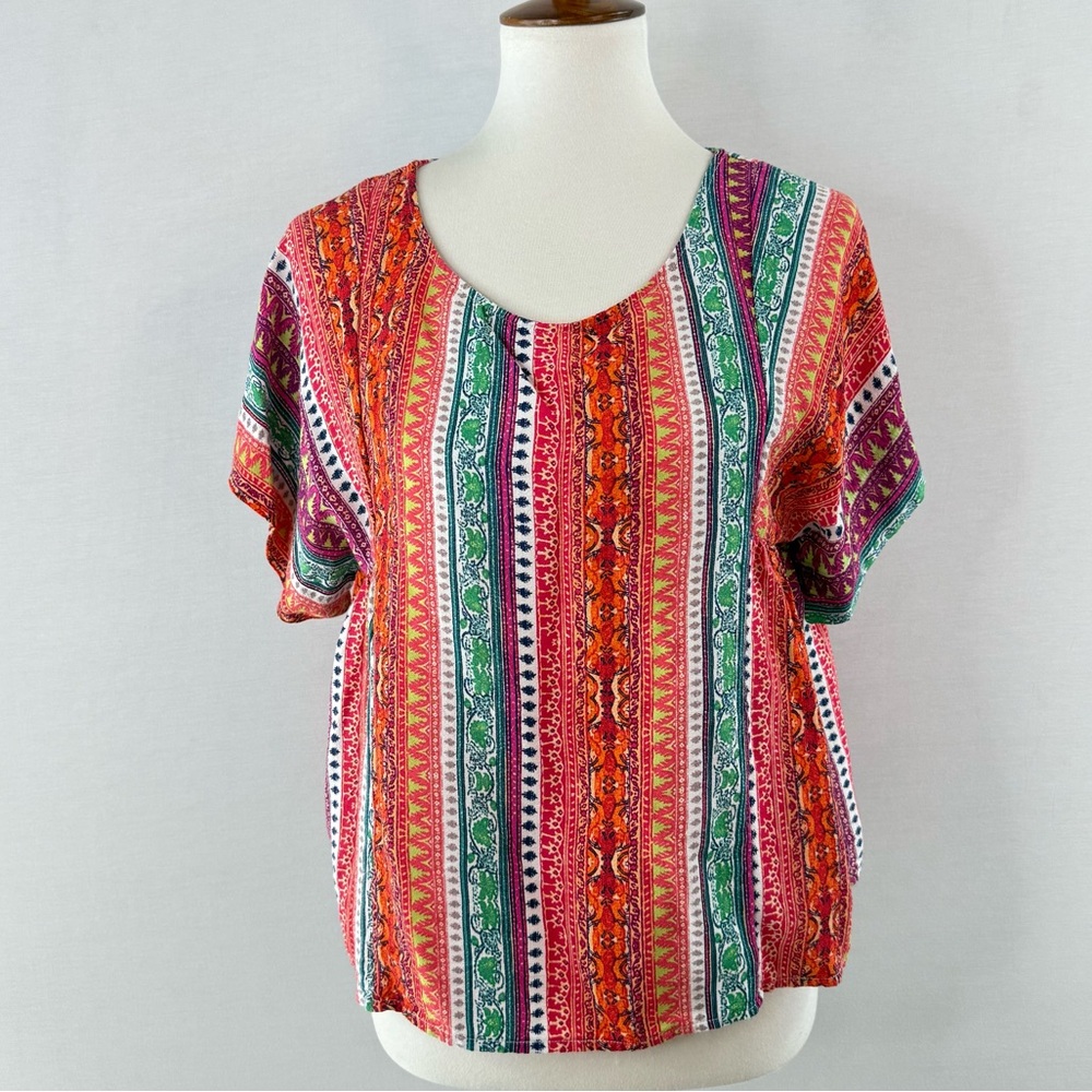 Anthropologie MAEVE Colorful Patterned Boxy Short Sleeve Top